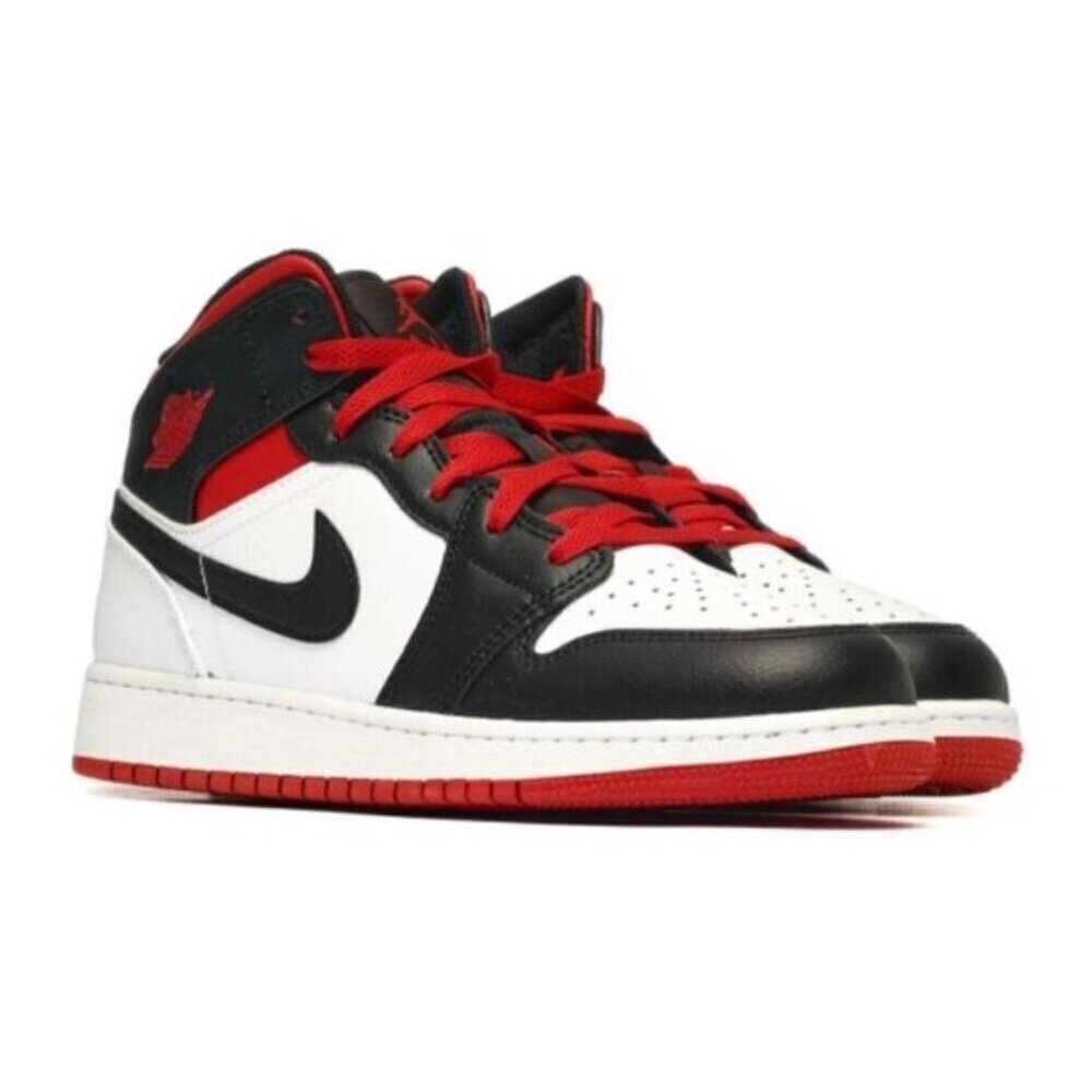 🛑 Air Jordan 1 Mid GS White / Gym Red / Black Sneakers - 6-6.5US (2023) - Picture 1 of 12